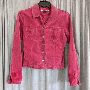 Pink Leather Jacket Womens Medium Live A Little Long Sleeve Snap Front Western